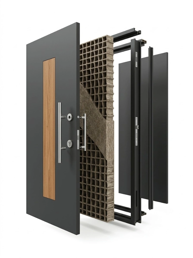 WPC Polymer Door 3D Assembly Breakdown Architecture